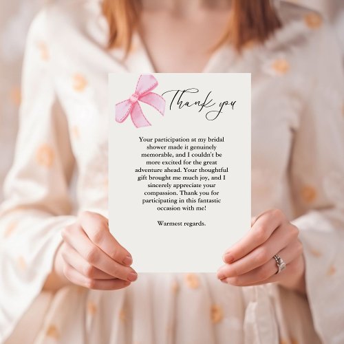 Minimalist Boho pink bow Wedding Thank You card