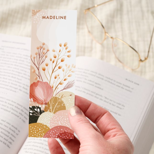 Minimalist Boho Pink Hills Floral Personalized Bookmarks (Hand)