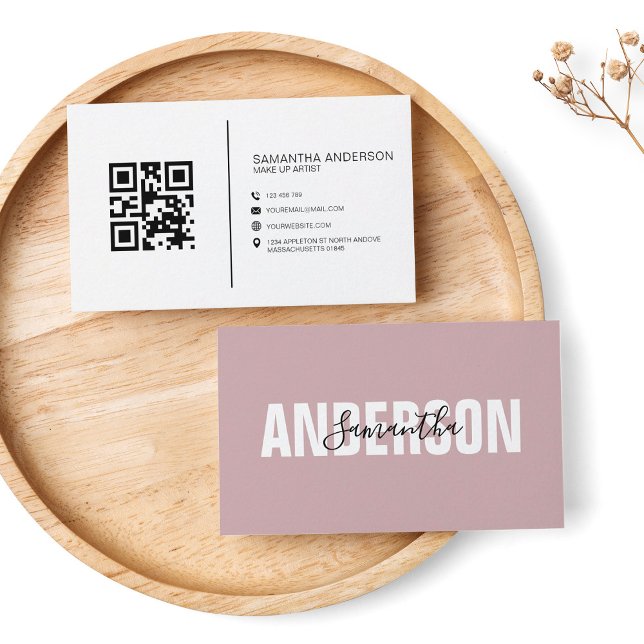  Minimalist Boho Pink QR Code Modern Professional Business Card (Creator Uploaded)