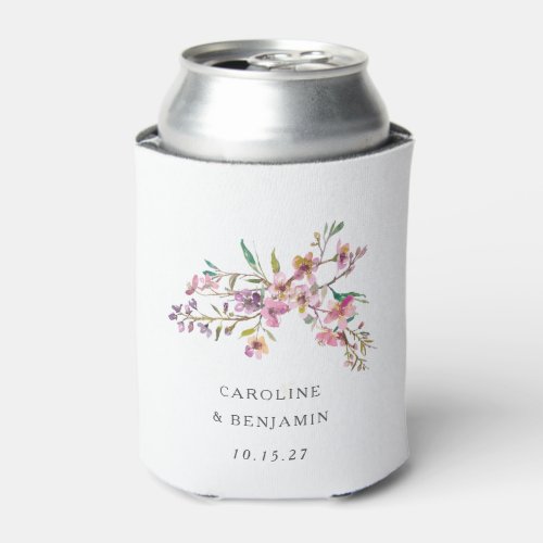 Minimalist Boho Pink Wildflowers Wedding Custom Can Cooler