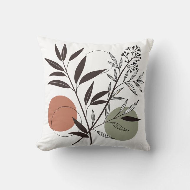 Minimalist Boho Plant Illustration Throw Pillow (Front)