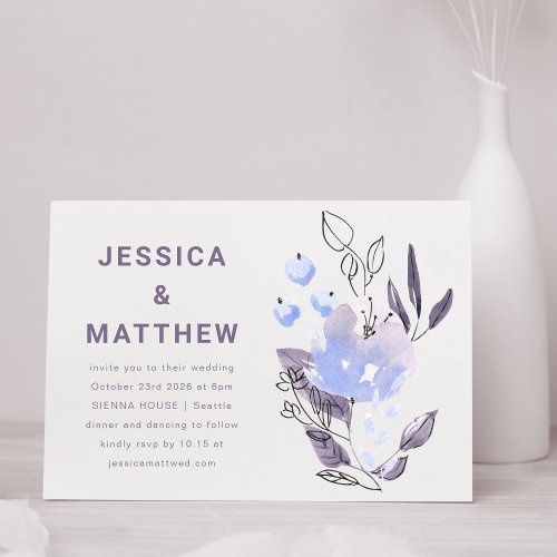 Minimalist Boho Purple Floral Simple Wedding  Invitation