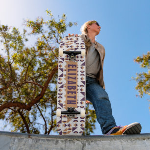 Minimalist Boho Purple & Gold Abstract Custom Name Skateboard