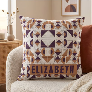 Minimalist Boho Purple & Gold Abstract Custom Name Throw Pillow