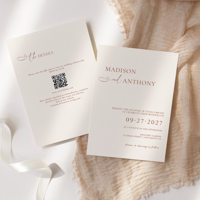 Minimalist Boho QR Code RSVP All In One Wedding Invitation (Creator Uploaded)