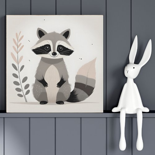 Minimalist Boho Raccoon Forest Nursery Kids Room Faux Canvas Print