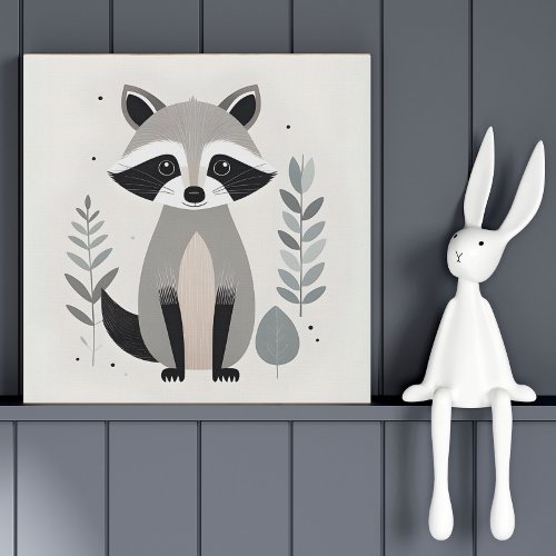 Minimalist Boho Raccoon Woods Nursery Kids Room Faux Canvas Print