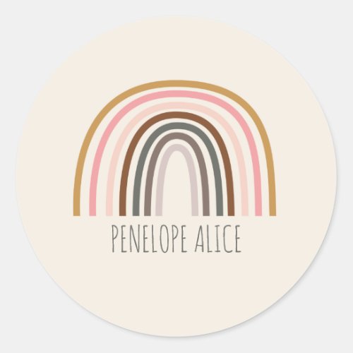 Minimalist Boho Rainbow Drawing Personalized  Classic Round Sticker