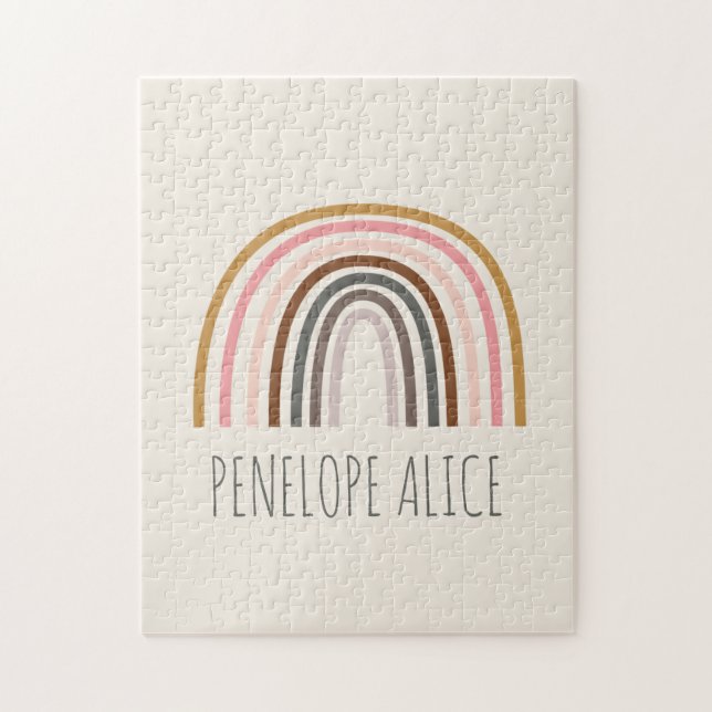 Minimalist Boho Rainbow Drawing Personalized Name Jigsaw Puzzle (Vertical)