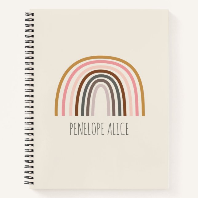 Minimalist Boho Rainbow Drawing Personalized Notebook (Front)