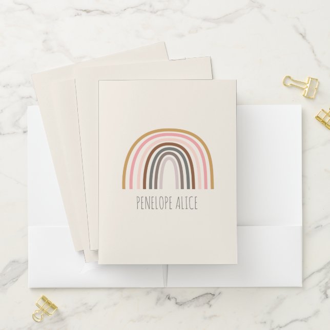 Minimalist Boho Rainbow Drawing Personalized Pocket Folder (In Situ)