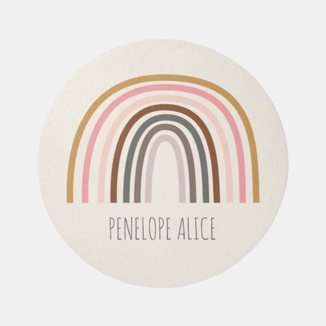 Minimalist Boho Rainbow Drawing Personalized Rug (Front)