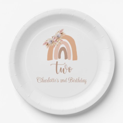 Minimalist Boho Rainbow Pampas Grass Birthday Paper Plates