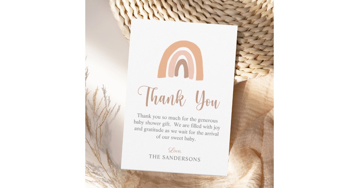 Minimalist Boho Rainbow Terracotta Baby Shower Thank You Card | Zazzle