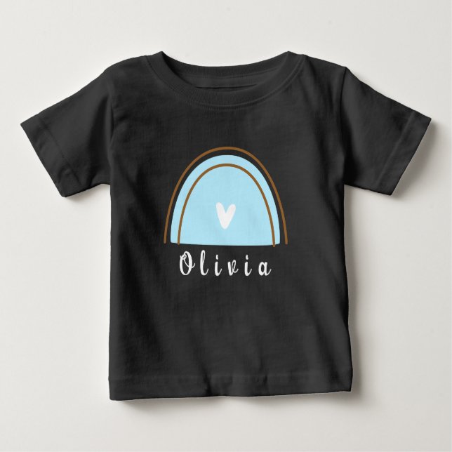 Minimalist Boho Rainbow with Personalized Name  Baby T-Shirt (Front)