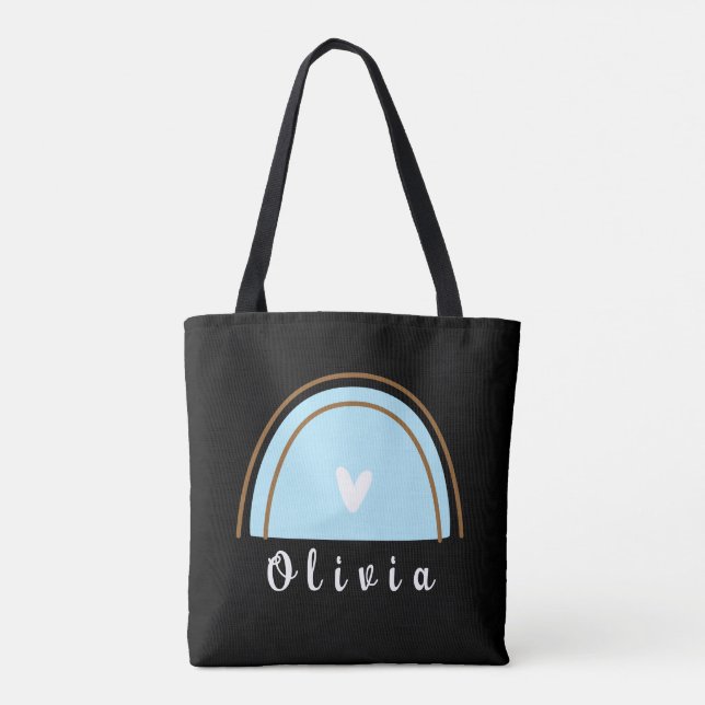 Minimalist Boho Rainbow with Personalized Name  Tote Bag (Back)