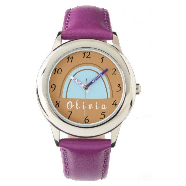 Minimalist Boho Rainbow with Personalized Name  Watch (Front)