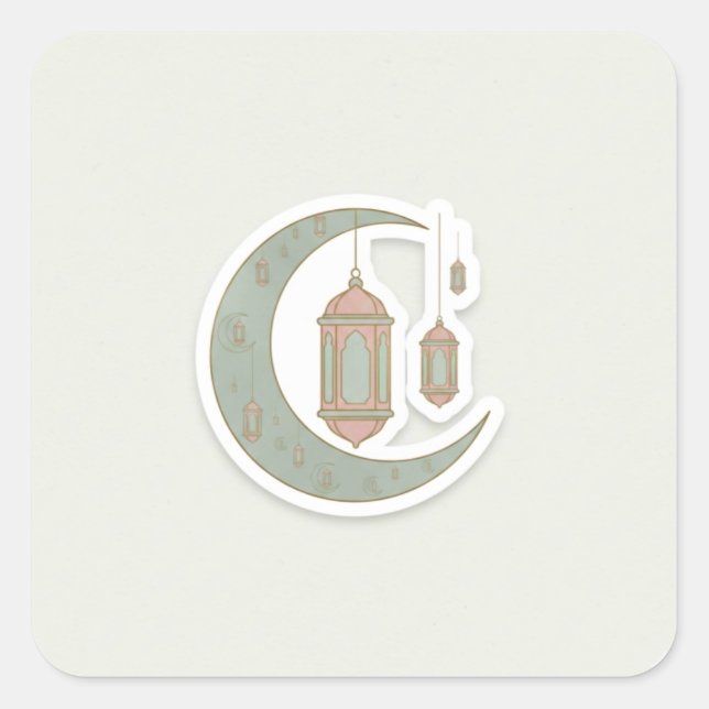 Minimalist Boho Ramadan Moon & Lantern Sticker (Front)