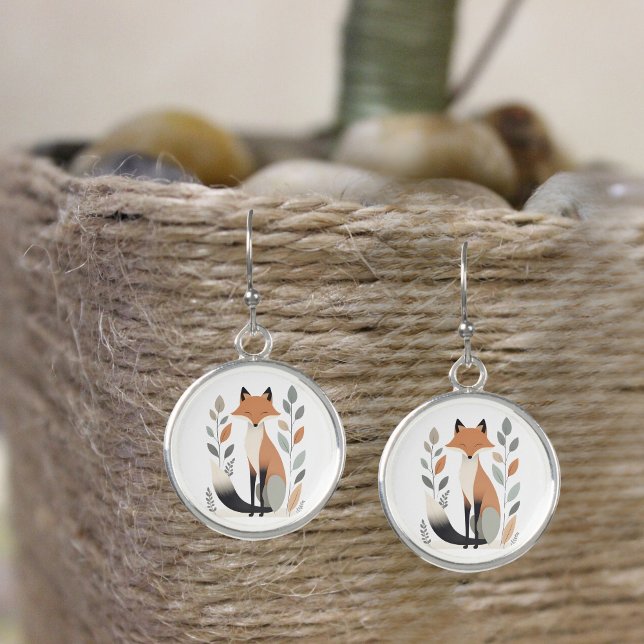 Minimalist Boho Red Fox Cute Silver Round  Earrings (Creator Uploaded)