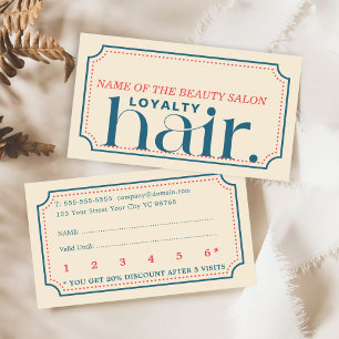 Minimalist Boho Retro Blue Beauty Loyalty Card