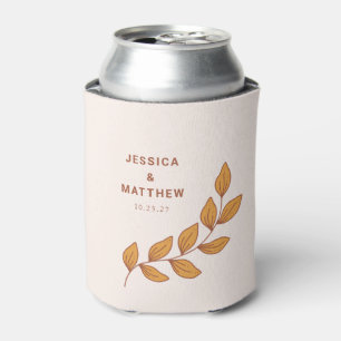 Minimalist Boho Retro Brown Vine Custom Wedding Can Cooler