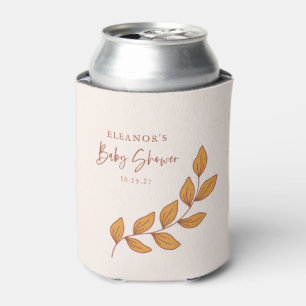 Minimalist Boho Retro Vine Baby Shower Custom Can Cooler