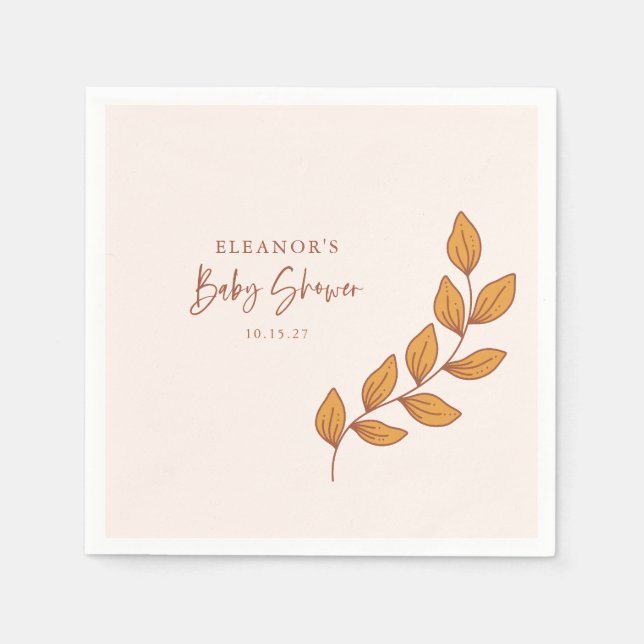 Minimalist Boho Retro Vine Baby Shower Custom Napkins (Front)