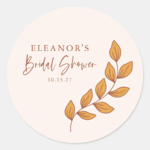 Minimalist Boho Retro Vine Bridal Shower Custom Classic Round Sticker