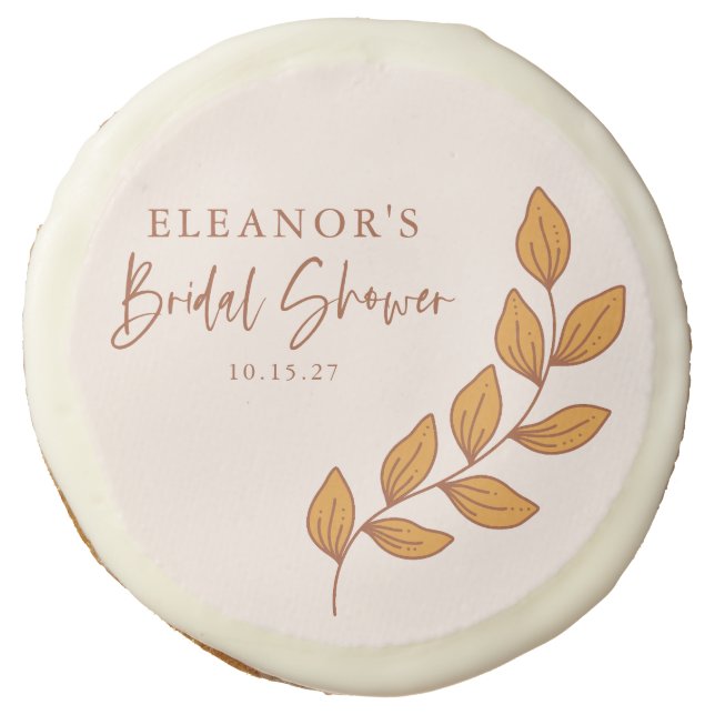 Minimalist Boho Retro Vine Bridal Shower Custom Sugar Cookie (Front)