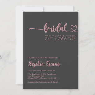 Minimalist Boho Rose Gold Gray Bridal Shower Invitation
