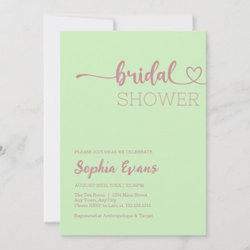 Minimalist Boho Rose Gold Tea Green Bridal Shower Invitation