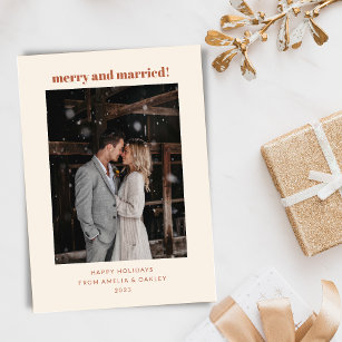 Minimalist Boho Rust Merry Married Christmas Photo Holiday Card