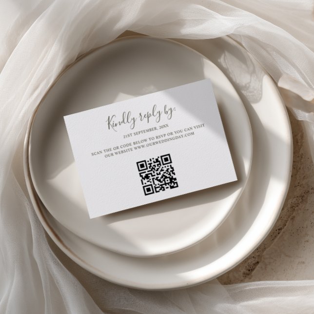 Minimalist Boho Sage Green Arch QR Code RSVP Card (Creator Uploaded)