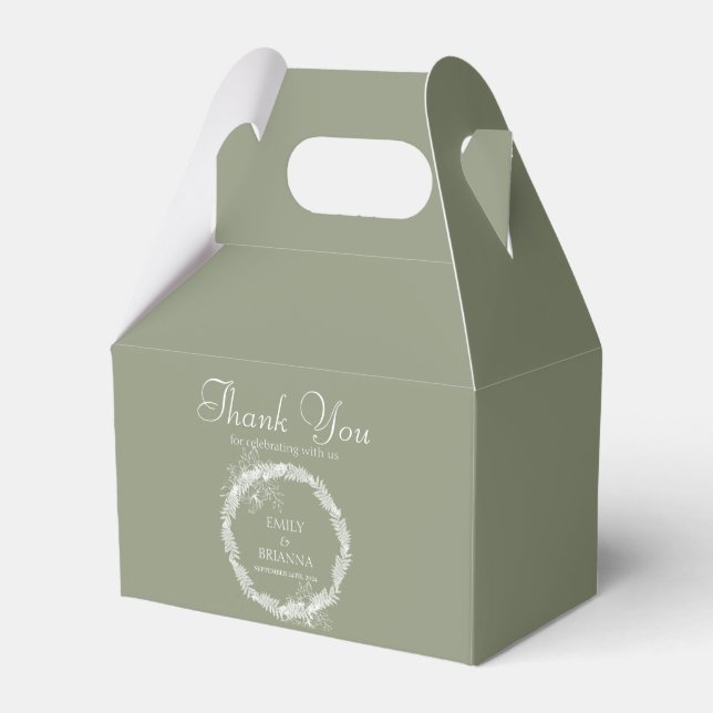 Minimalist Boho Sage Green wedding  Favor Boxes (Front Side)
