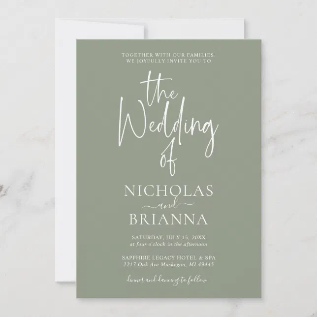 Minimalist Boho Sage Green Wedding Modern Invitation | Zazzle