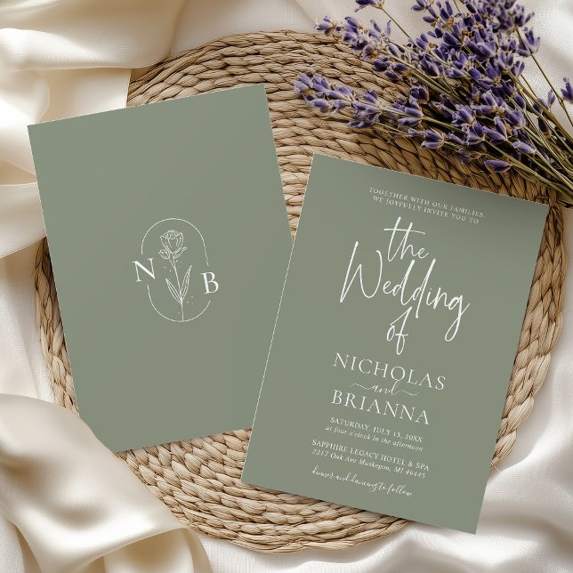 Minimalist Boho Sage Green Wedding Modern Invitation (Creator Uploaded)