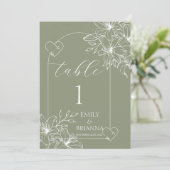 Minimalist Boho Sage Green wedding Table Number (Standing Front)