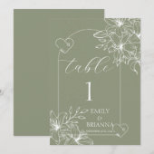 Minimalist Boho Sage Green wedding Table Number (Front/Back)