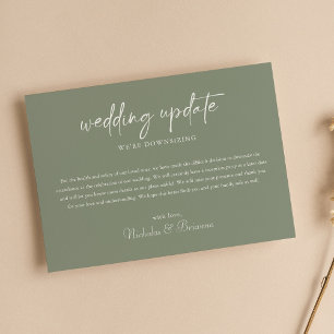 Minimalist Boho Sage Green Wedding Update Downsize Announcement