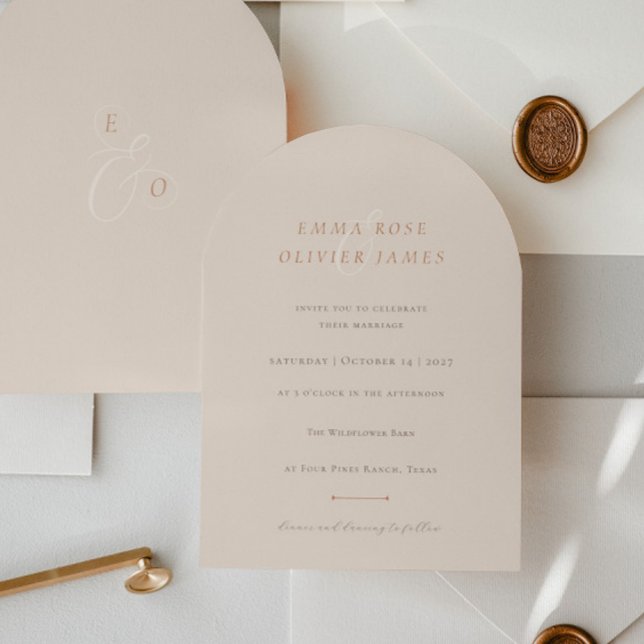 Minimalist Boho Sand Copper Script Wedding Invitation (Creator Uploaded)
