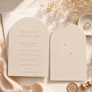 Minimalist Boho Sand Copper Script Wedding Invitation