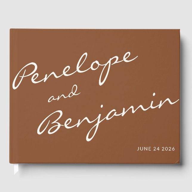 Minimalist Boho Script Wedding Sienna Brown Custom Guest Book (Front)