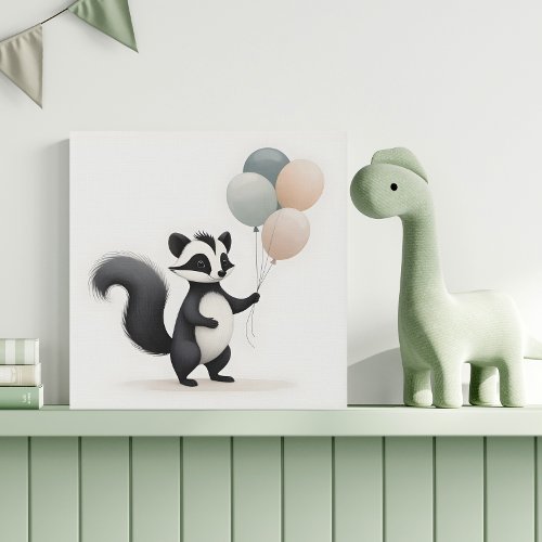 Minimalist Boho Skunk Balloons Nursery Kids Room Faux Canvas Print