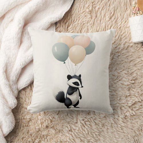 Minimalist Boho Skunk Balloons Nursery Kids Room  Throw Pillow