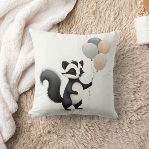 Minimalist Boho Skunk Balloons Nursery Kids Room  Throw Pillow