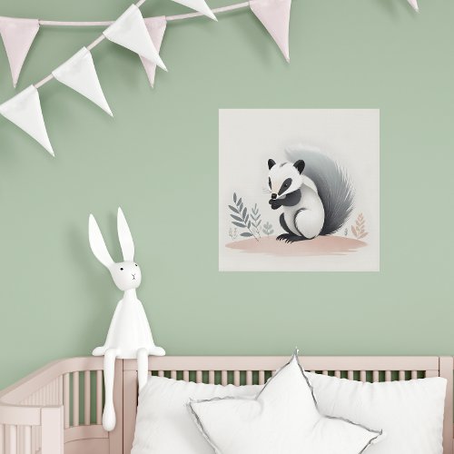 Minimalist Boho Skunk Forest Nursery Kids Room Faux Canvas Print