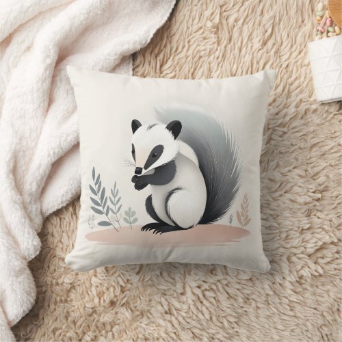 Minimalist Boho Skunk Woods Nursery Kids Room  Throw Pillow