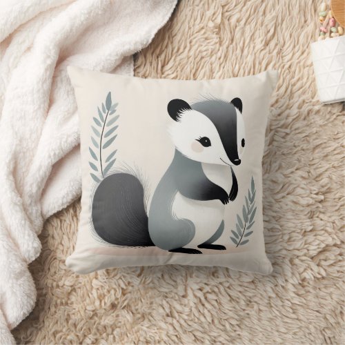 Minimalist Boho Skunk Woods Nursery Kids Room  Throw Pillow