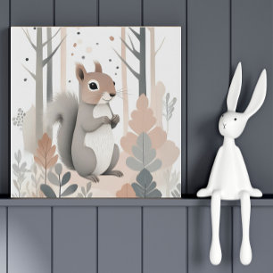 Minimalist Boho Squirrel Forest Nursery Kid Room Faux Canvas Print