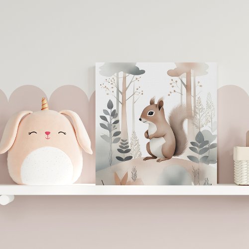 Minimalist Boho Squirrel Forest Nursery Kid Room Faux Canvas Print